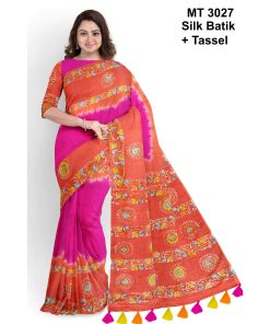 Silk Batik Saree with Tassle & Attached Blouse Piece (MT-3027)
