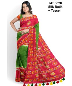 Silk Batik Saree with Tassle & Attached Blouse Piece (MT-3028)