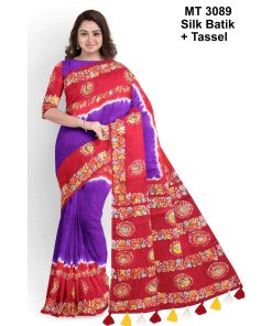 Silk Batik Saree with Tassle & Attached Blouse Piece (MT-3089)