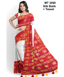 Silk Batik Saree with Tassle & Attached Blouse Piece (MT-3090)