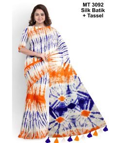 Silk Batik Saree with Tassle & Attached Blouse Piece (MT-3092)
