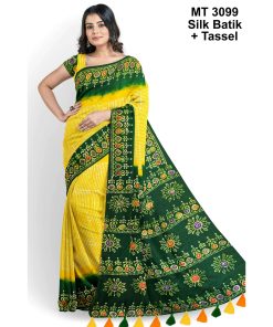 Silk Batik Saree with Tassle & Attached Blouse Piece (MT-3099)