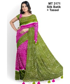 Silk Batik Saree with Tassle & Attached Blouse Piece (MT-3171)