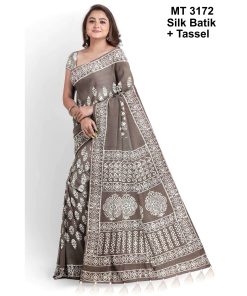 Silk Batik Saree with Tassle & Attached Blouse Piece (MT-3172)