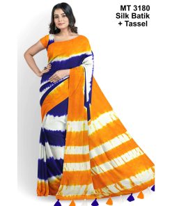 Silk Batik Saree with Tassle & Attached Blouse Piece (MT-3180)