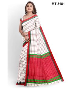 সফট হাফ সিল্ক চেক টাঙ্গাইল তাঁতের শাড়ী ব্লাউজ পিছ সহ (MT-3181)