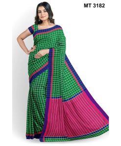 সফট হাফ সিল্ক চেক টাঙ্গাইল তাঁতের শাড়ী ব্লাউজ পিছ সহ (MT-3182)