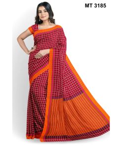 সফট হাফ সিল্ক চেক টাঙ্গাইল তাঁতের শাড়ী ব্লাউজ পিছ সহ (MT-3185)