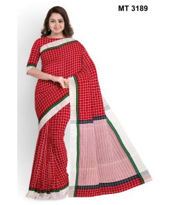 সফট হাফ সিল্ক চেক টাঙ্গাইল তাঁতের শাড়ী ব্লাউজ পিছ সহ (MT-3189)