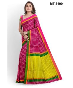 সফট হাফ সিল্ক চেক টাঙ্গাইল তাঁতের শাড়ী ব্লাউজ পিছ সহ (MT-3190)