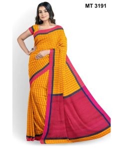 সফট হাফ সিল্ক চেক টাঙ্গাইল তাঁতের শাড়ী ব্লাউজ পিছ সহ (MT-3191)