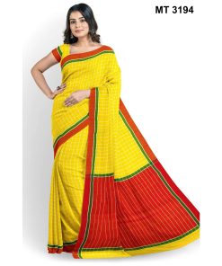 সফট হাফ সিল্ক চেক টাঙ্গাইল তাঁতের শাড়ী ব্লাউজ পিছ সহ (MT-3194)