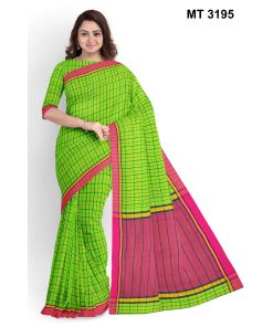 সফট হাফ সিল্ক চেক টাঙ্গাইল তাঁতের শাড়ী ব্লাউজ পিছ সহ (MT-3195)