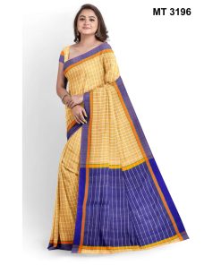 সফট হাফ সিল্ক চেক টাঙ্গাইল তাঁতের শাড়ী ব্লাউজ পিছ সহ (MT-3196)