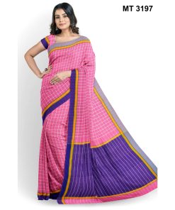 সফট হাফ সিল্ক চেক টাঙ্গাইল তাঁতের শাড়ী ব্লাউজ পিছ সহ (MT-3197)