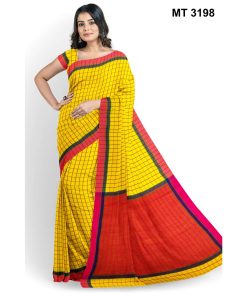 সফট হাফ সিল্ক চেক টাঙ্গাইল তাঁতের শাড়ী ব্লাউজ পিছ সহ (MT-3198)