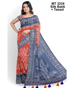 Silk Batik Saree with Tassle & Attached Blouse Piece (MT-3234)