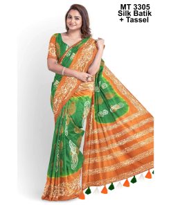 Silk Batik Saree with Tassle & Attached Blouse Piece (MT-3305)