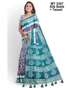 Silk Batik Saree with Tassle & Attached Blouse Piece (MT-3307)