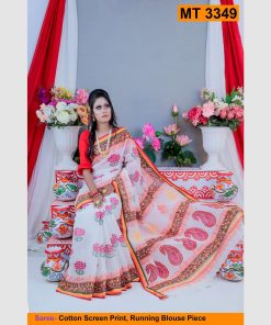 কটন ব্লক প্রিন্ট শাড়ী রানিং ব্লাউজ পিছ (MT-3349)