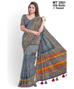 Silk Batik Saree with Tassle & Attached Blouse Piece (MT-3501)