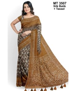 Silk Batik Saree with Tassle & Attached Blouse Piece (MT-3507)