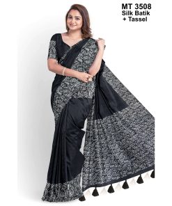 Silk Batik Saree with Tassle & Attached Blouse Piece (MT-3508)
