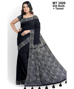 Silk Batik Saree with Tassle & Attached Blouse Piece (MT-3509)