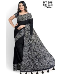 Silk Batik Saree with Tassle & Attached Blouse Piece (MT-3511)