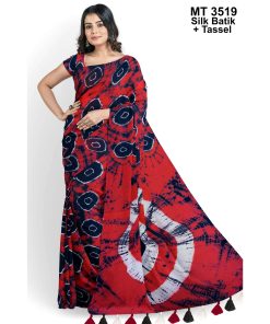 Silk Batik Saree with Tassle & Attached Blouse Piece (MT-3519)