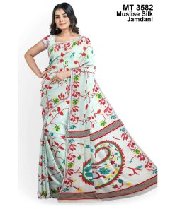 মাসলাইস সিল্ক জামদানি শাড়ী ব্লাউজ পিছ সহ (MT-3582)