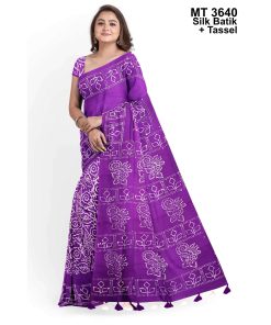 Silk Batik Saree with Tassle & Attached Blouse Piece (MT-3540)