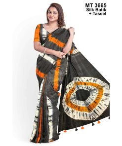 Silk Batik Saree with Tassle & Attached Blouse Piece (MT-3665)