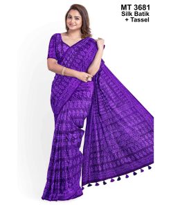Silk Batik Saree with Tassle & Attached Blouse Piece (MT-3681)