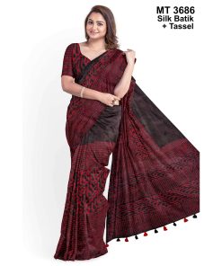 Silk Batik Saree with Tassle & Attached Blouse Piece (MT-3686)