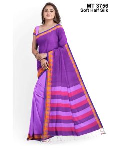 সফট হাফ সিল্ক টাঙ্গাইল তাঁতের শাড়ী ব্লাউজ পিছ সহ (MT-3756)