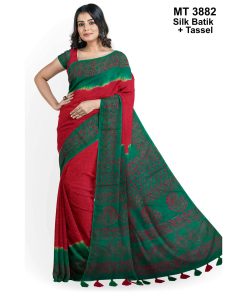 Silk Batik Saree with Tassle & Attached Blouse Piece (MT-3882)