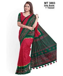 Silk Batik Saree with Tassle & Attached Blouse Piece (MT-3883)