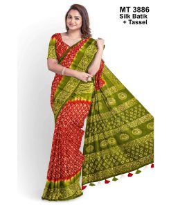 Silk Batik Saree with Tassle & Attached Blouse Piece (MT-3886)