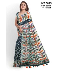 Silk Batik Saree with Tassle & Attached Blouse Piece (MT-3895)