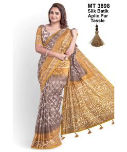 Silk Batik Saree with Tassle & Attached Blouse Piece (MT-3898)