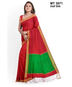 টাঙ্গাইল তাঁতের হাফসিল্ক গ্যাস পাড় শাড়ী ব্লাউজ পিছ সহ (MT-3971)