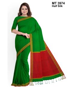 টাঙ্গাইল তাঁতের হাফসিল্ক চোখ পাড় শাড়ী ব্লাউজ পিছ সহ (MT-3974)