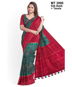 Silk Batik Saree with Tassle & Attached Blouse Piece (MT-3990)