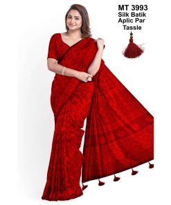 Silk Batik Saree with Tassle & Attached Blouse Piece (MT-3993)