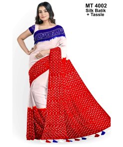 Silk Batik Saree with Tassle & Attached Blouse Piece (MT-4002)