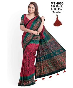 Silk Batik Saree with Tassle & Attached Blouse Piece (MT-4005)