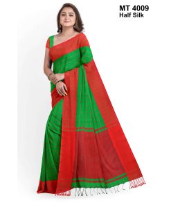 টাঙ্গাইল তাঁতের হাফসিল্ক গ্রামীন চেক শাড়ী ব্লাউজ পিছ সহ (MT-4009)