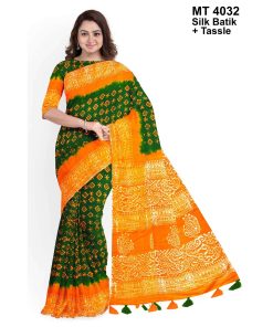 Silk Batik Saree with Tassle & Attached Blouse Piece (MT-4032)