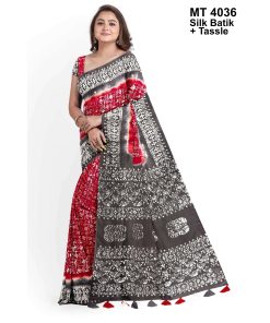 Silk Batik Saree with Tassle & Attached Blouse Piece (MT-4036)
